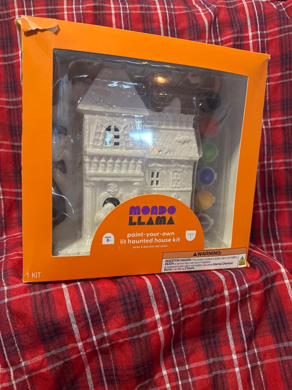 Mondo Llama Paint-Your-Own Lit Haunted House Kit, Halloween Craft